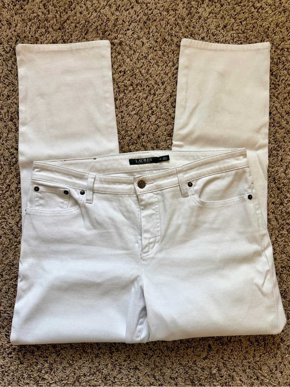 Lauren Ralph Lauren Women's White Curvy Straight-Leg Jeans - 10